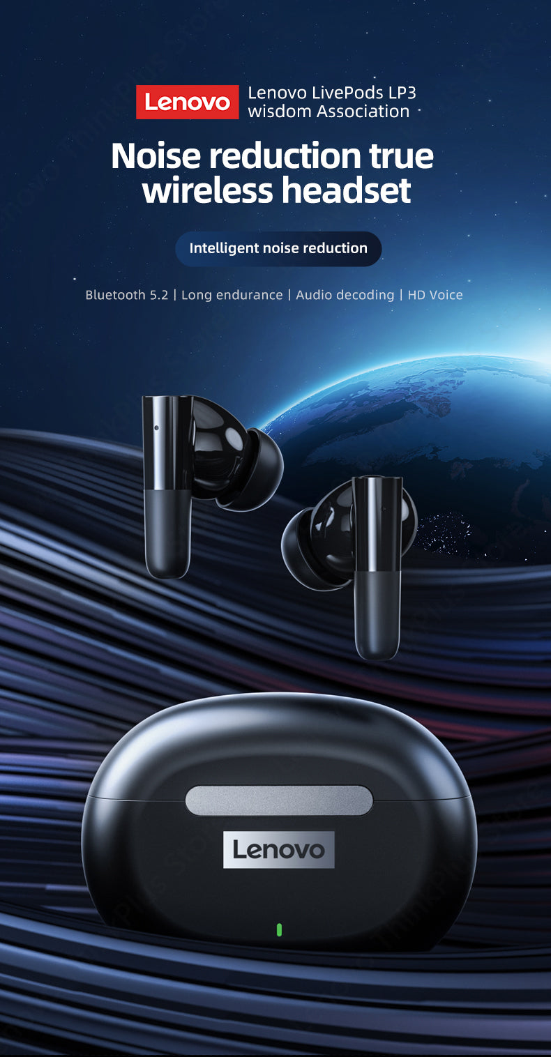 Lenovo LP3 kabellose Kopfhörer TWS Bluetooth 5.2 Sportkopfhörer HD-Anruf mit Mikrofon-Headset Stereo-HIFI