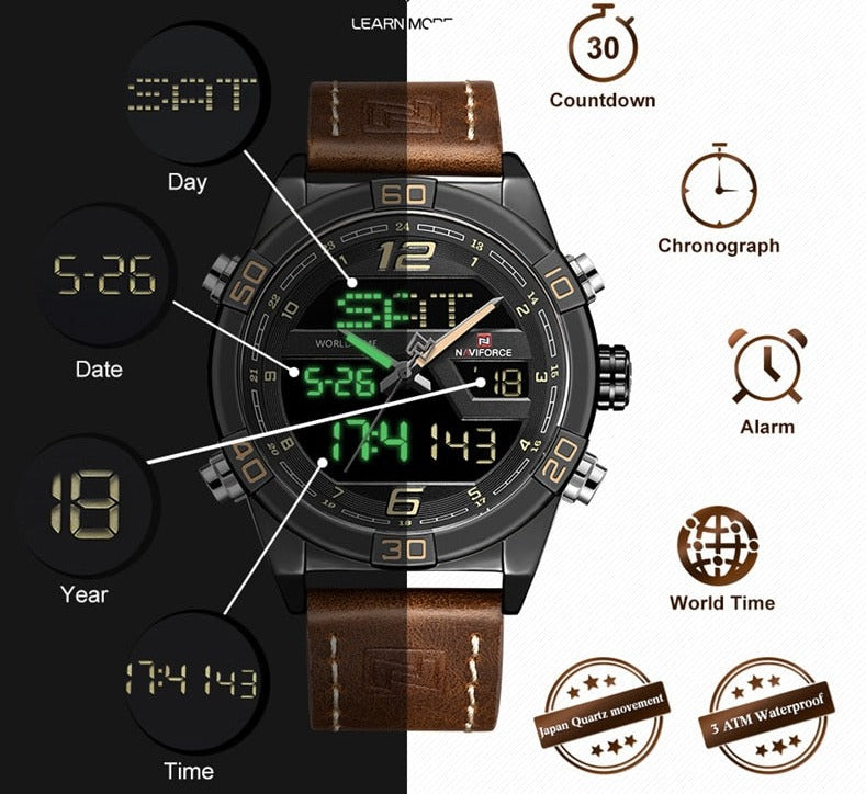 NAVIFORCE NF9128GBR Herren Multifunktion Chronograph 3BAR Hardlex