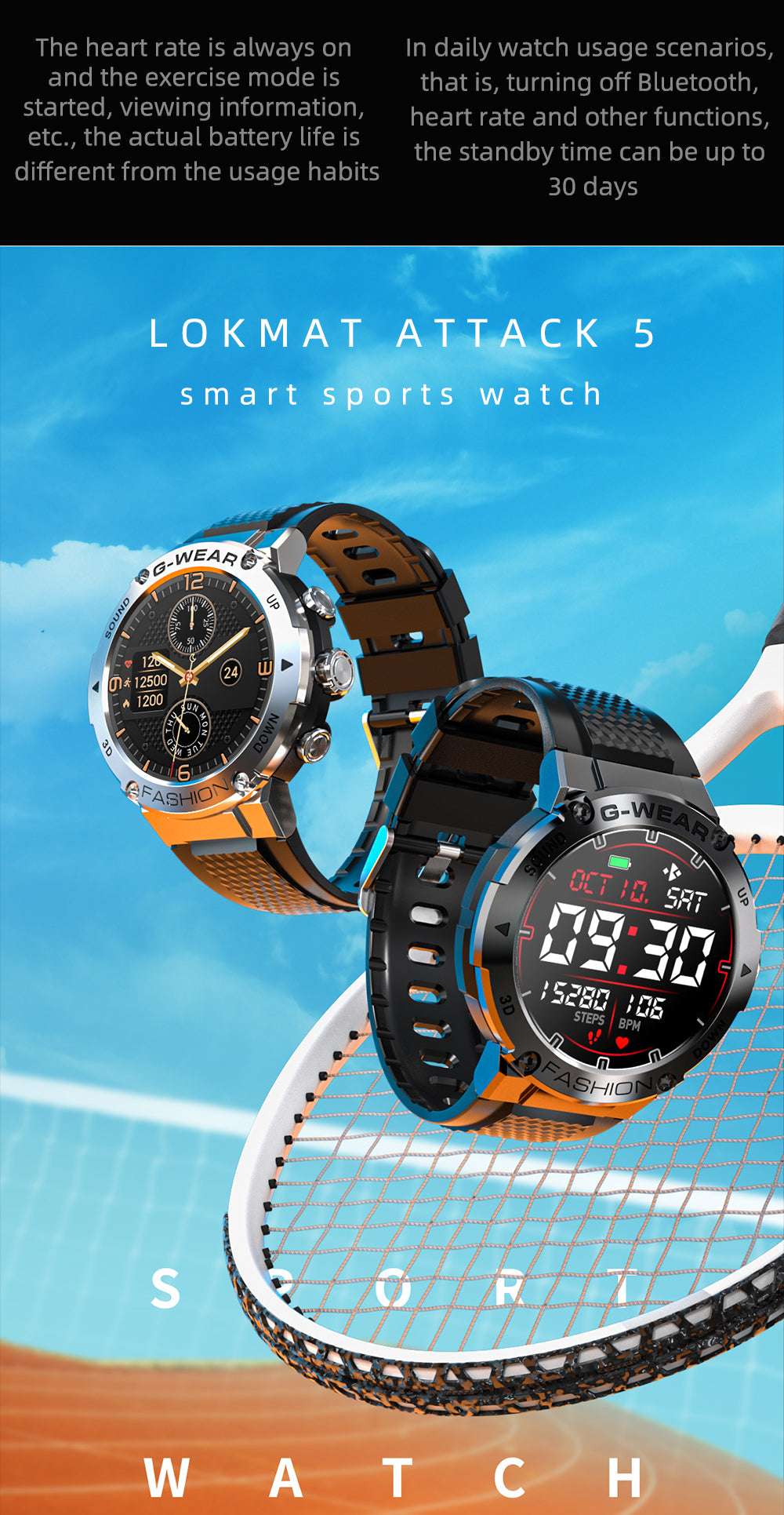 LOKMAT ATTACK 5 Sport Smart Watch Touchscreen Bluetooth