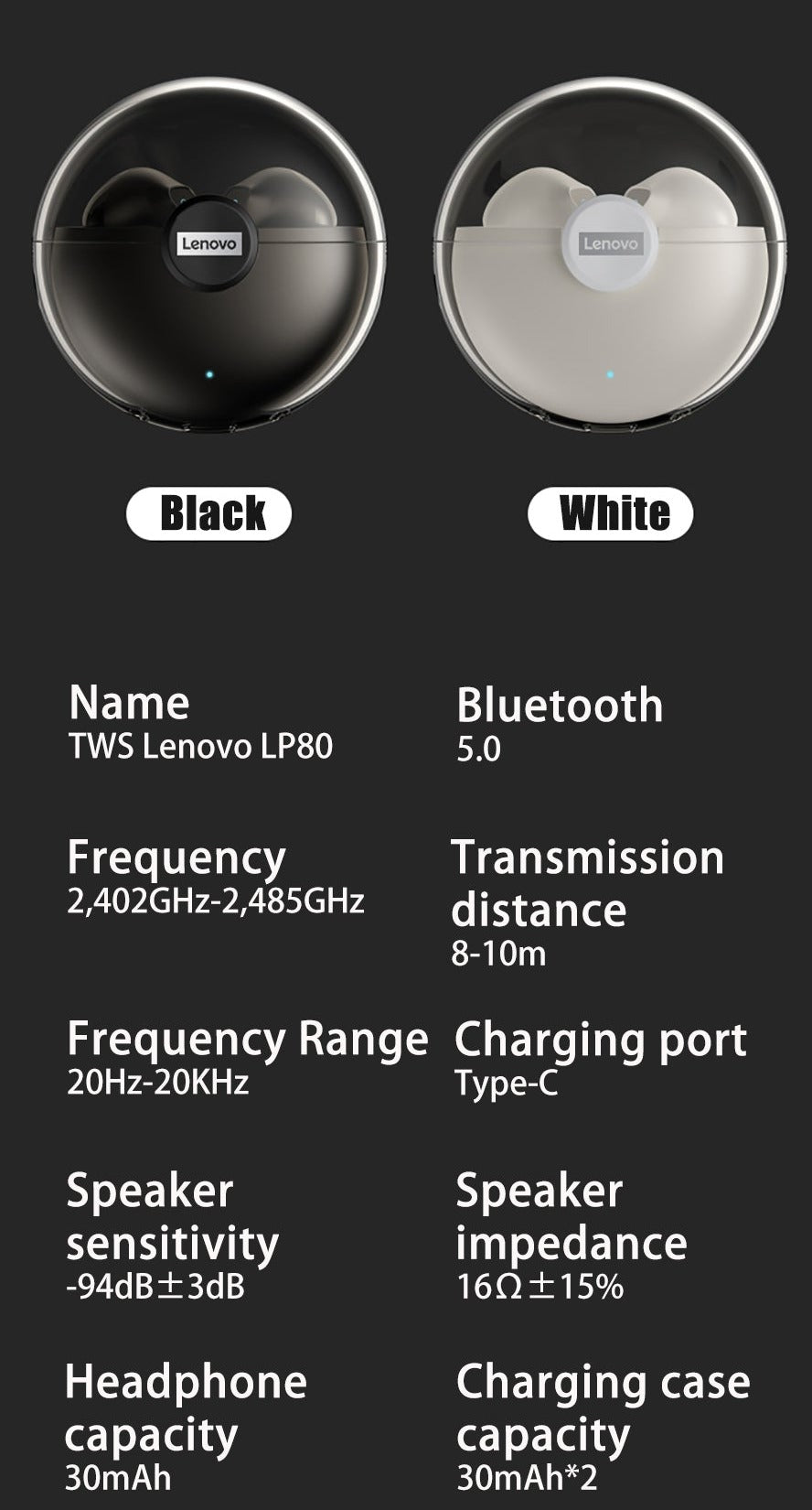 Lenovo LP80 Bluetooth 5.0 drahtlose Kopfhörer