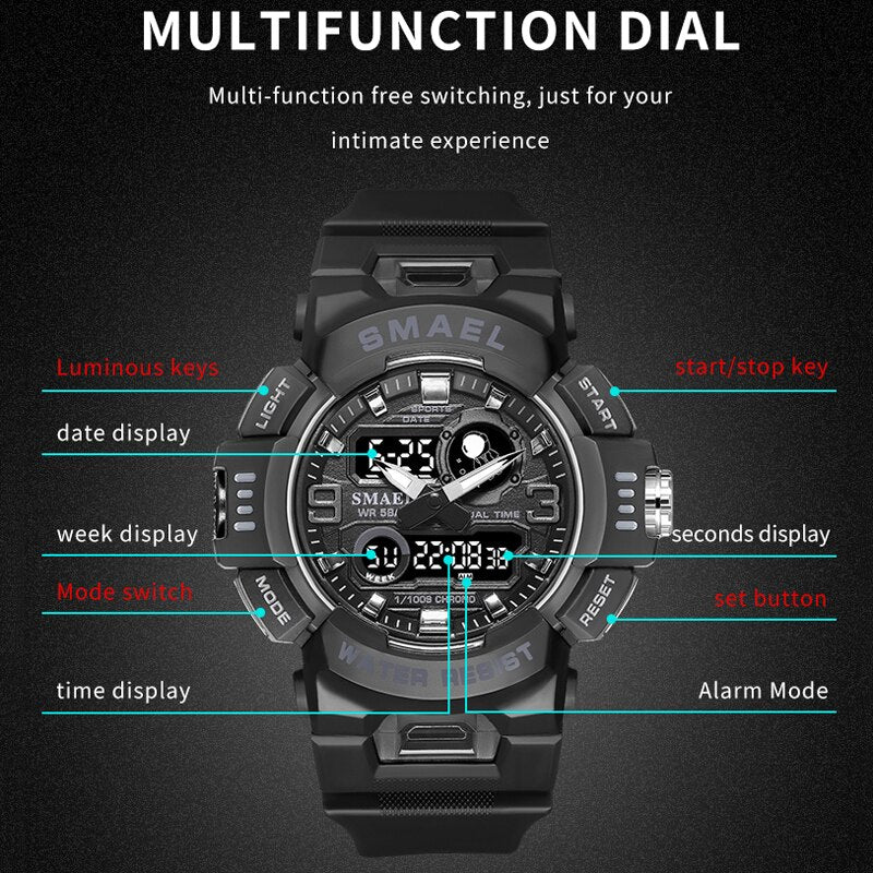 SMAEL SL-8063 Herren Sport-Uhr 5ATM Dualanzeige