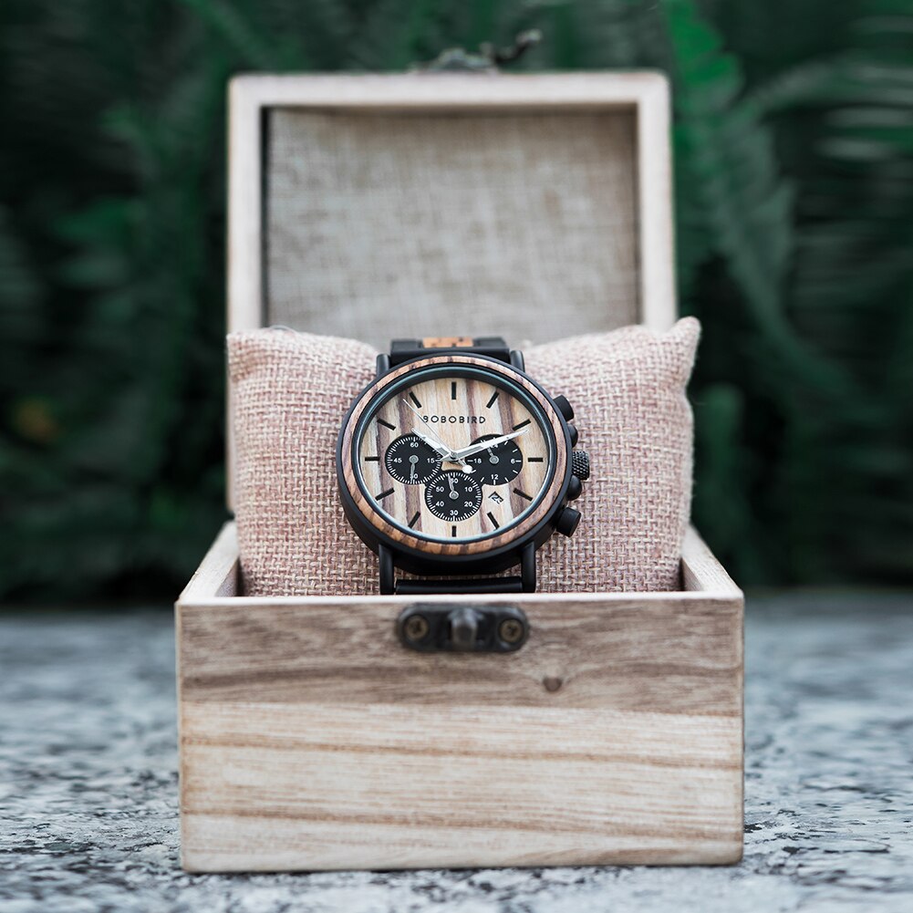 BOBO BIRD Holz Chronograph 3ATM Hardlex