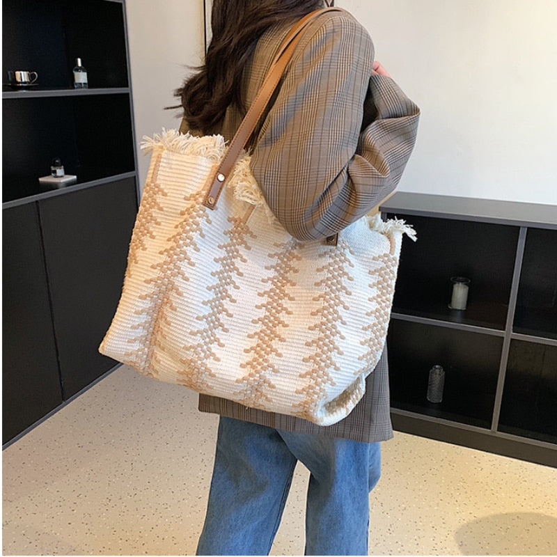 Damen Schultertasche aus Leinen