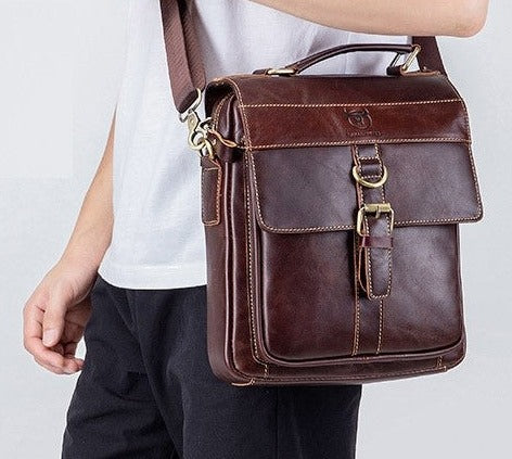 BULLCAPTAIN Business Herren Schultertasche aus echtem Rindsleder