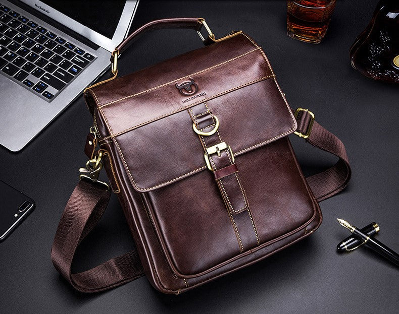 BULLCAPTAIN Business Herren Schultertasche aus echtem Rindsleder