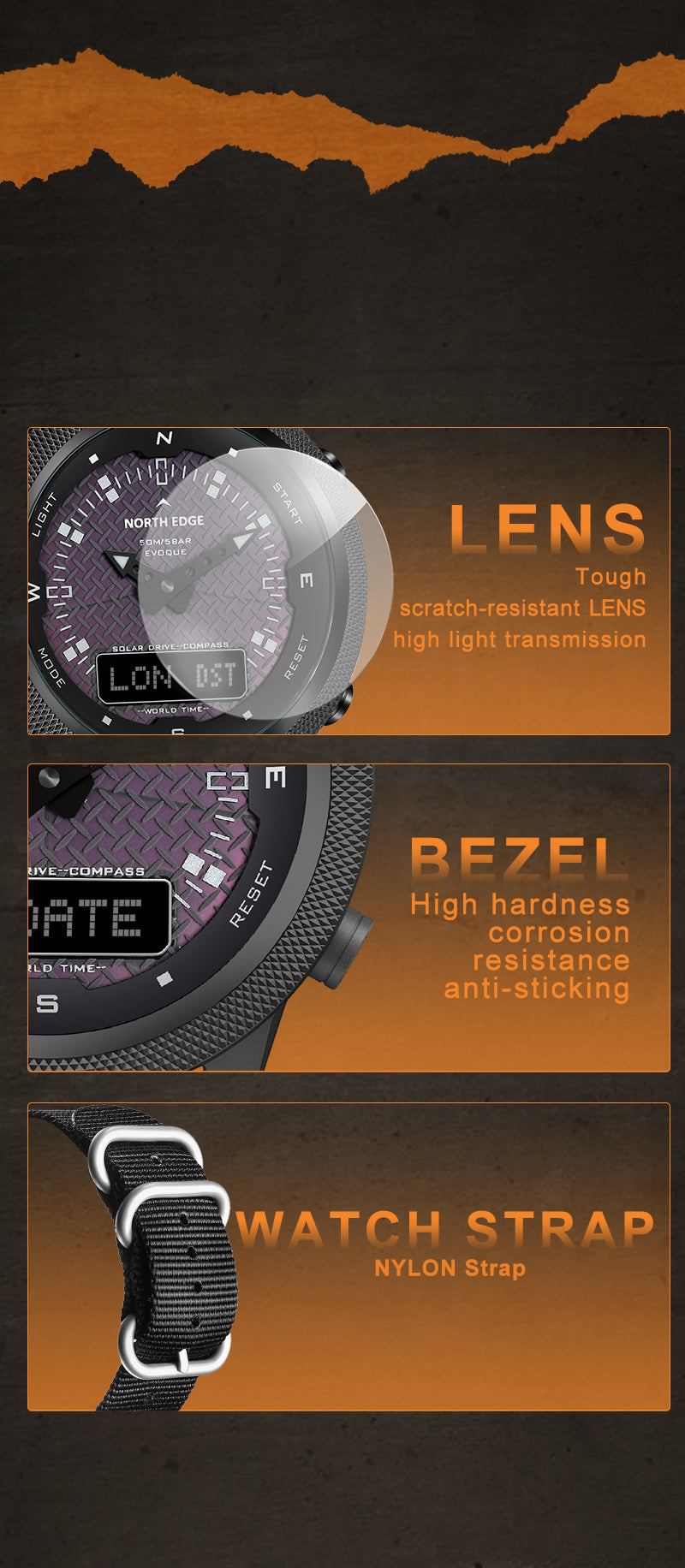 NORTH EDGE EVOQUE Herren Solar Uhr