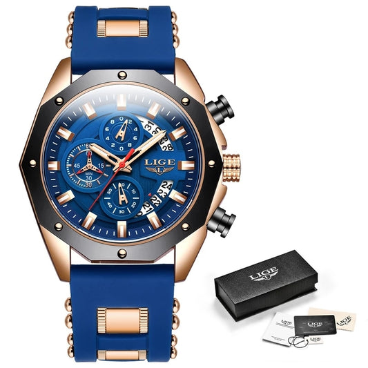 LIGE 8908 Herren Chronograph 3ATM Hardlex