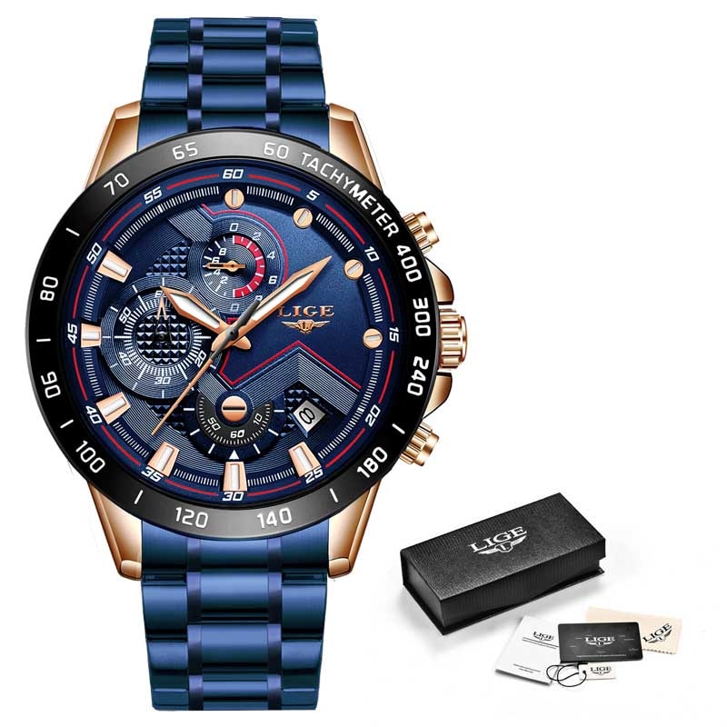 LIGE 9982 Herren Business Chronograph 3ATM Hardlex