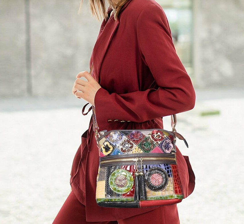 le'aokuu Damen Schultertasche Rindsleder
