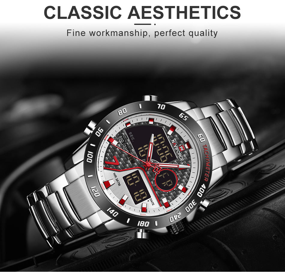 NAVIFORCE NF9171 Herren Militär Chronograph 3BAR Hardlex