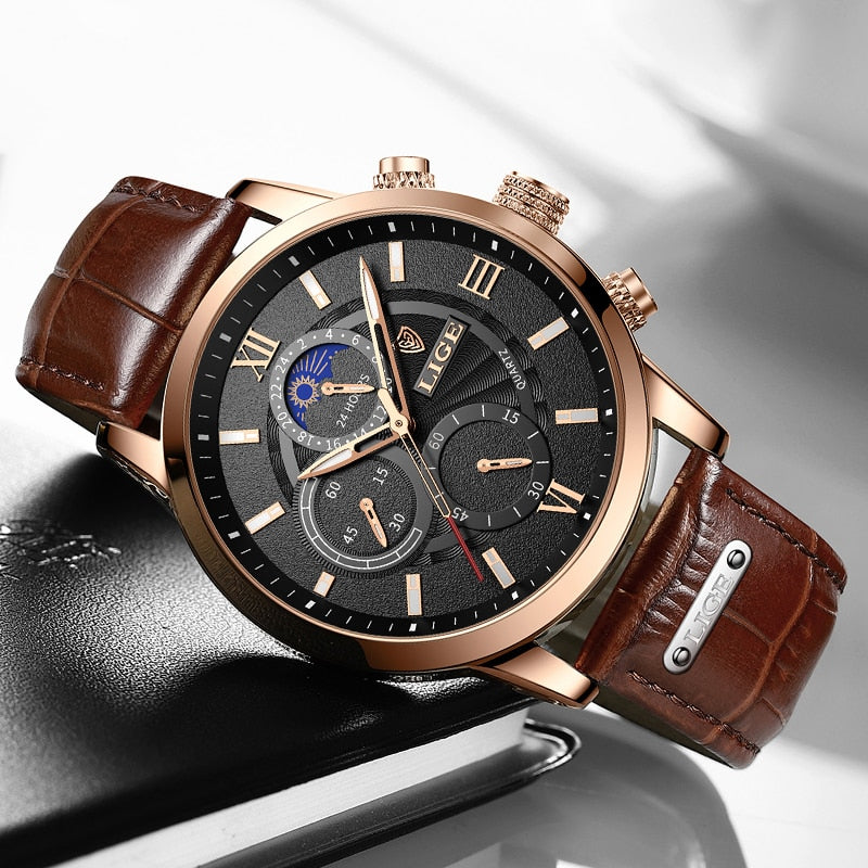 LIGE 9866 Herren Chronograph 3ATM Hardlex