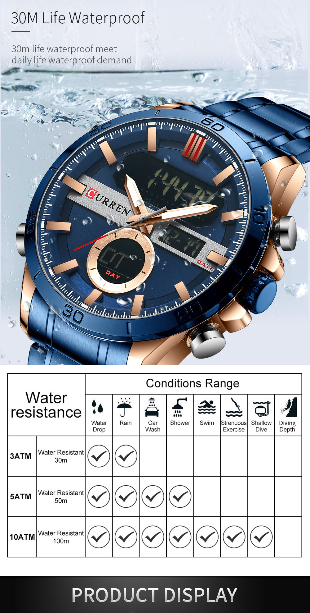 CURREN 8384 Herren Chronograph 3ATM Hardlex