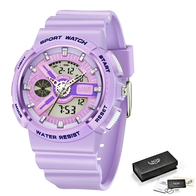 LIGE 8939 Damen Sport Digitaluhr 5ATM Hardlex
