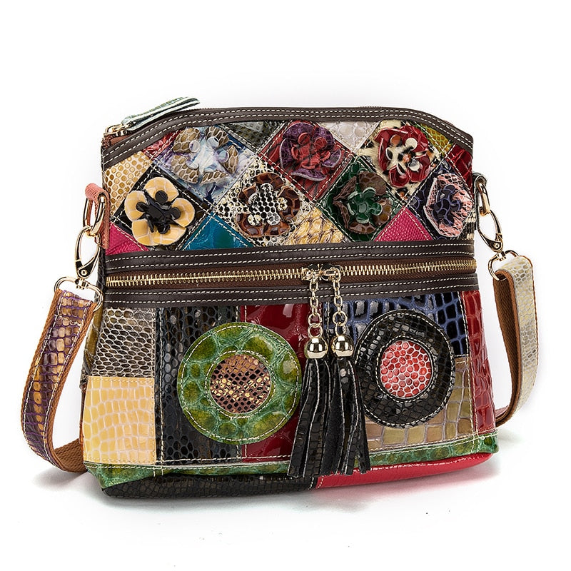 le'aokuu Damen Schultertasche Rindsleder