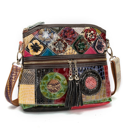 le'aokuu Damen Schultertasche Rindsleder