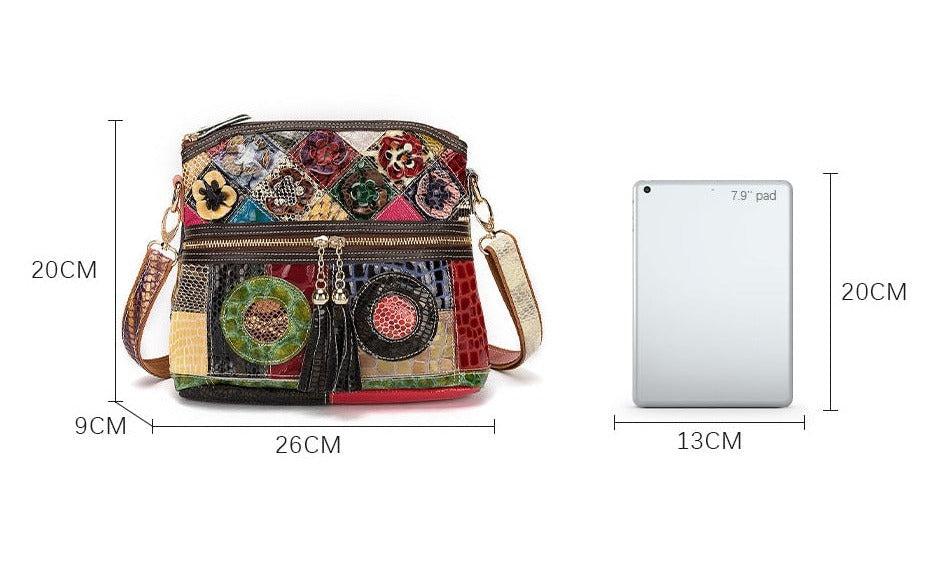 le'aokuu Damen Schultertasche Rindsleder