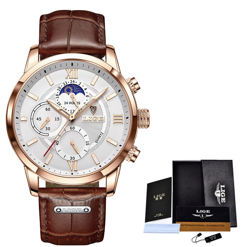 LIGE 8932 Herren Chronograph 3ATM Hardlex