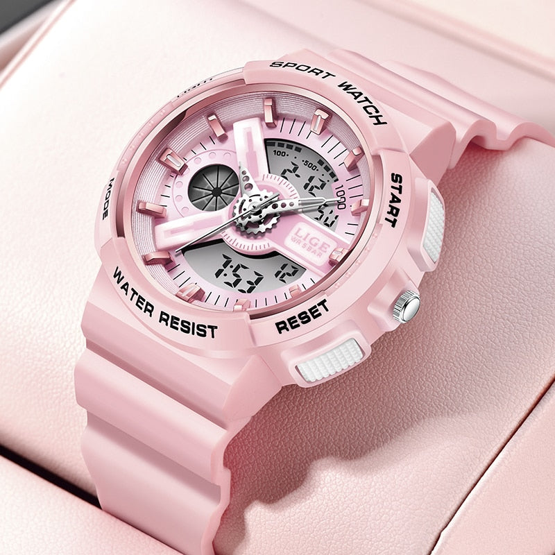 LIGE 8939 Damen Sport Digitaluhr 5ATM Hardlex