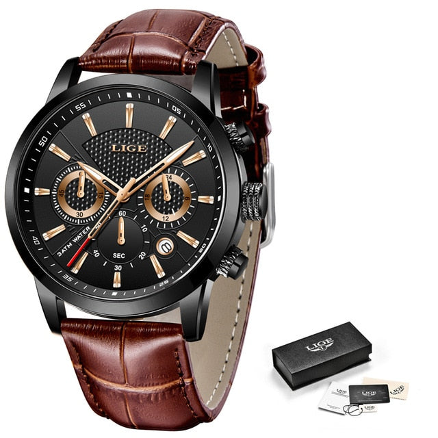 LIGE 8932 Herren Chronograph 3ATM Hardlex