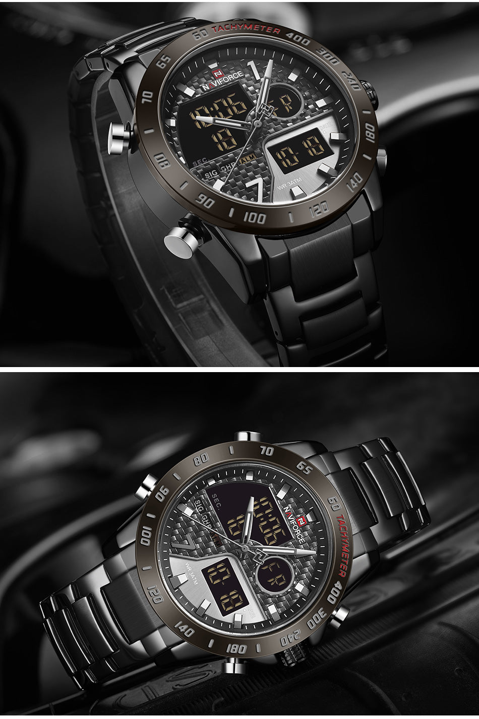 NAVIFORCE NF9171 Herren Militär Chronograph 3BAR Hardlex