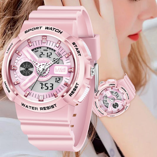 LIGE 8939 Damen Sport Digitaluhr 5ATM Hardlex