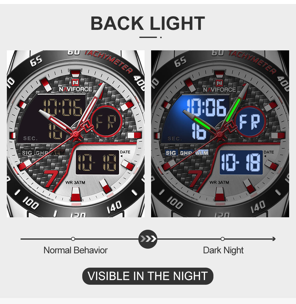 NAVIFORCE NF9171 Herren Militär Chronograph 3BAR Hardlex
