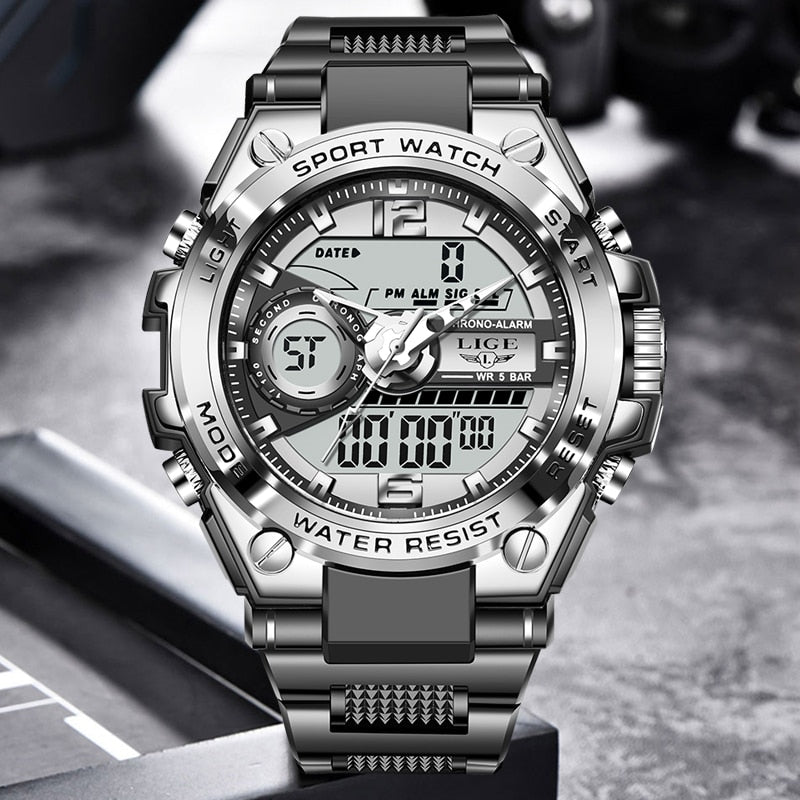 LIGE 8922 Herren Militär-Sport-Digitaluhr 5BAR