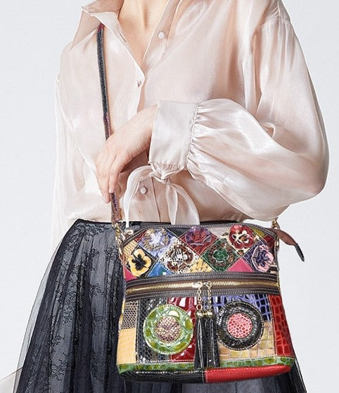 le'aokuu Damen Schultertasche Rindsleder