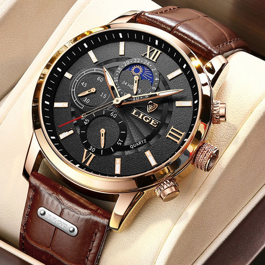 LIGE 9866 Herren Chronograph 3ATM Hardlex