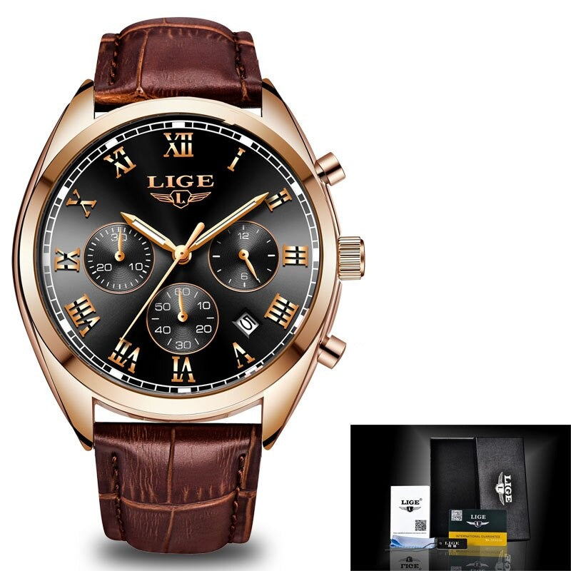 LIGE 9852 Herren Chronograph 3ATM Hardlex