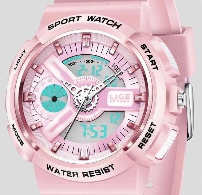 LIGE 8939 Damen Sport Digitaluhr 5ATM Hardlex