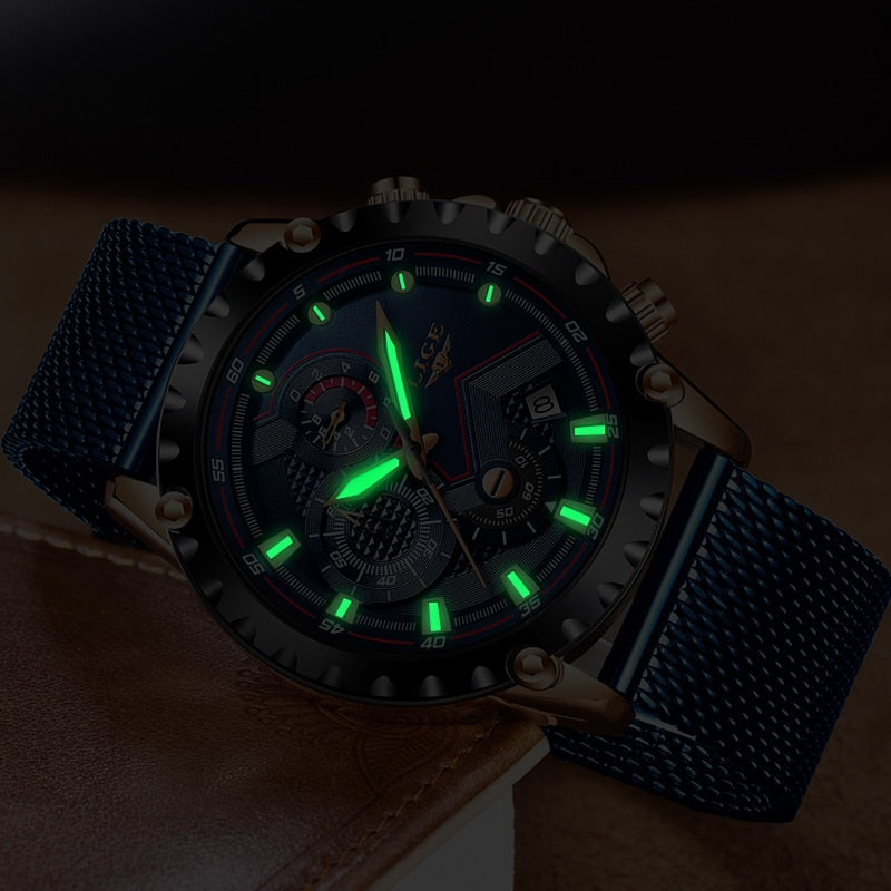 LIGE 9821 Herren Chronograph 3ATM Hardlex