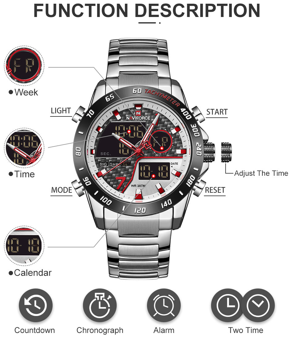 NAVIFORCE NF9171 Herren Militär Chronograph 3BAR Hardlex