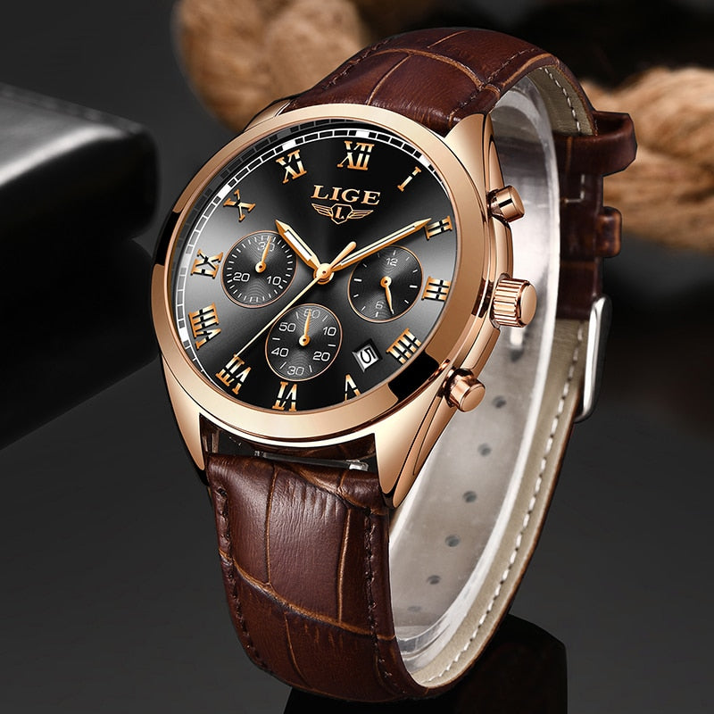 LIGE 9852 Herren Chronograph 3ATM Hardlex