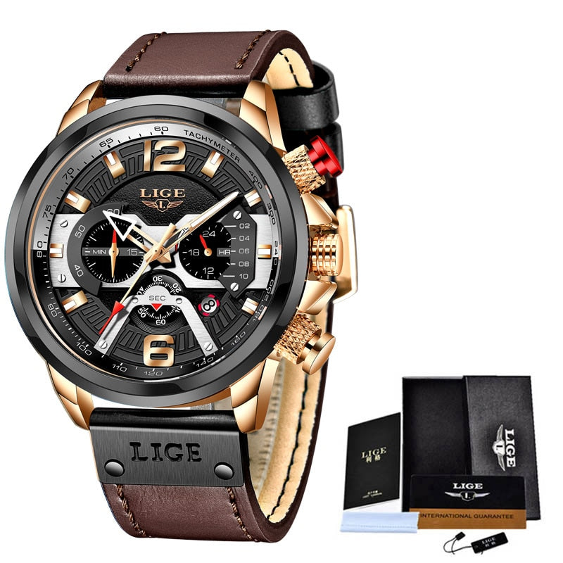 LIGE Herren Chronograph 3ATM Hardlex