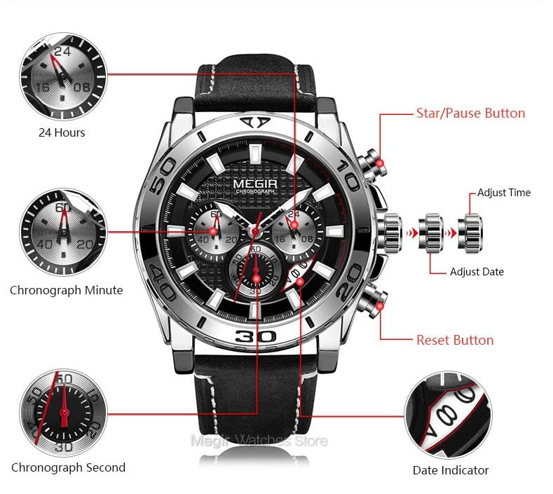 MEGIR 2094G Herren Business Chronograph 3BAR