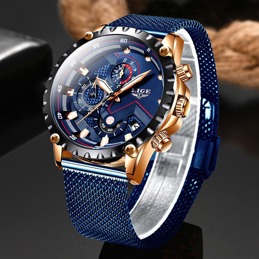 LIGE 9821 Herren Chronograph 3ATM Hardlex