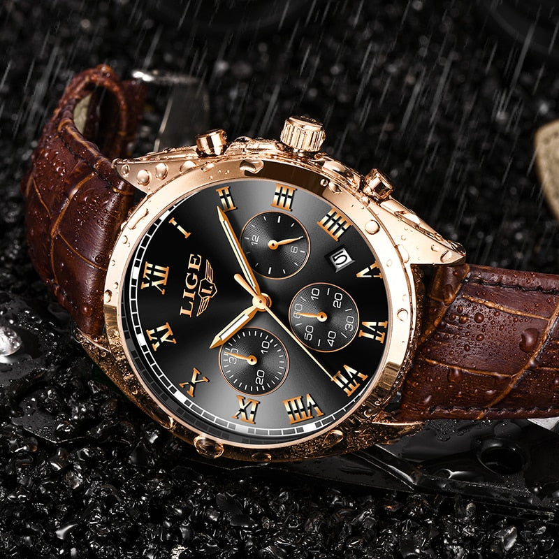 LIGE 9852 Herren Chronograph 3ATM Hardlex