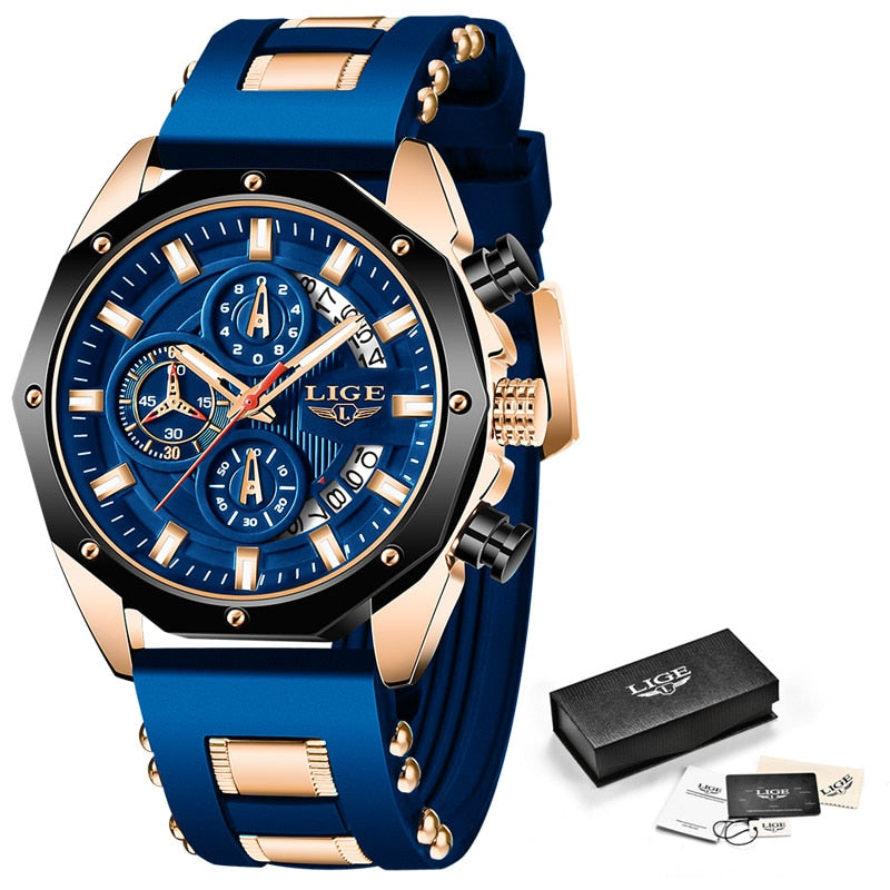 LIGE 8908 Herren Chronograph 3ATM Hardlex
