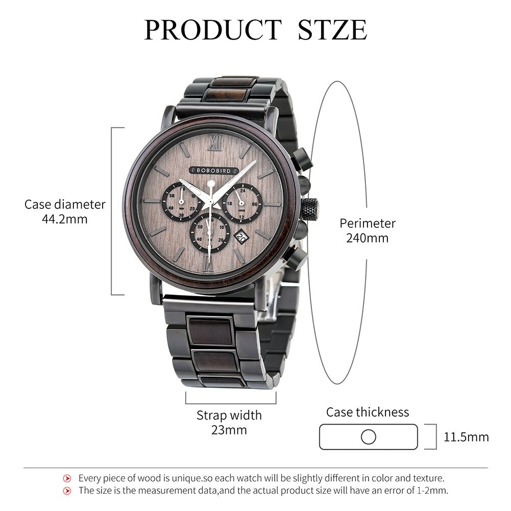 BOBO BIRD Holz Chronograph 3ATM Hardlex
