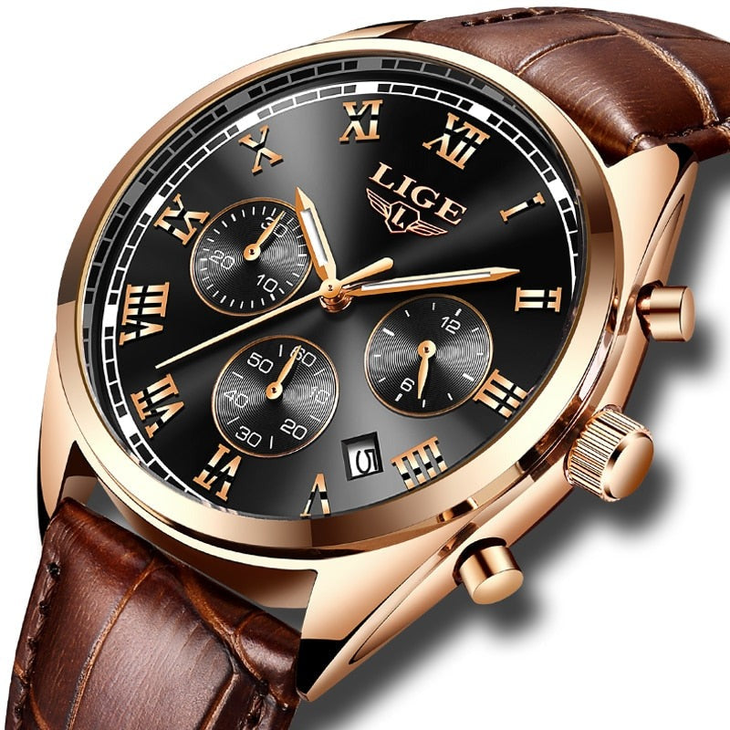 LIGE 9852 Herren Chronograph 3ATM Hardlex