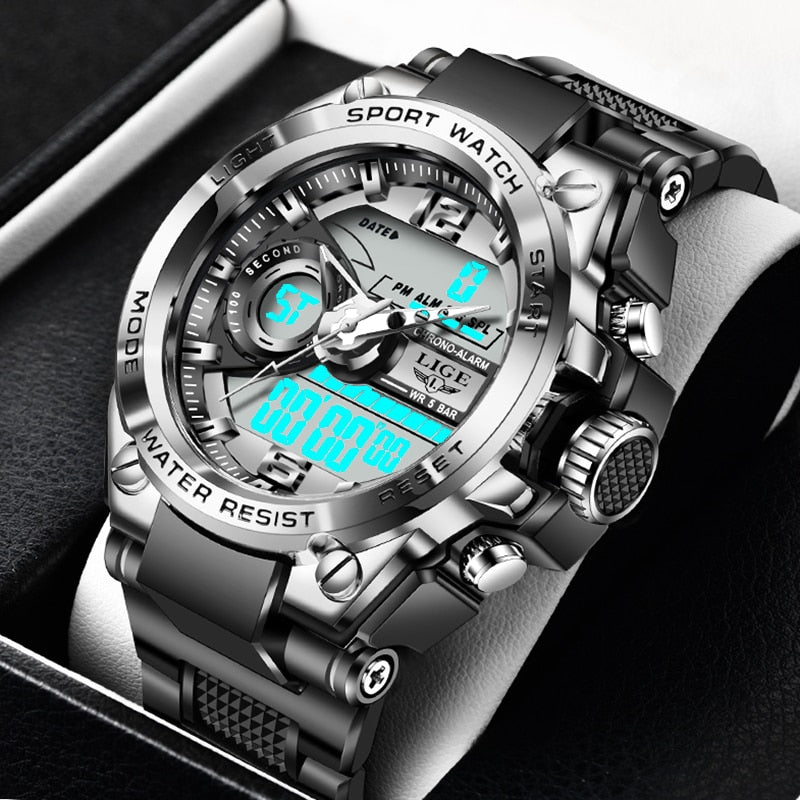 LIGE 8922 Herren Militär-Sport-Digitaluhr 5BAR