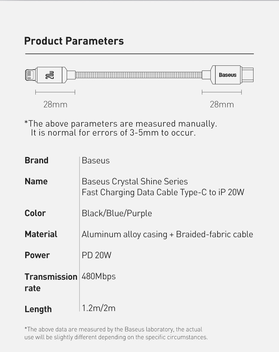 Baseus USB Typ C PD 20W Ladekabel für Apple Geräte
