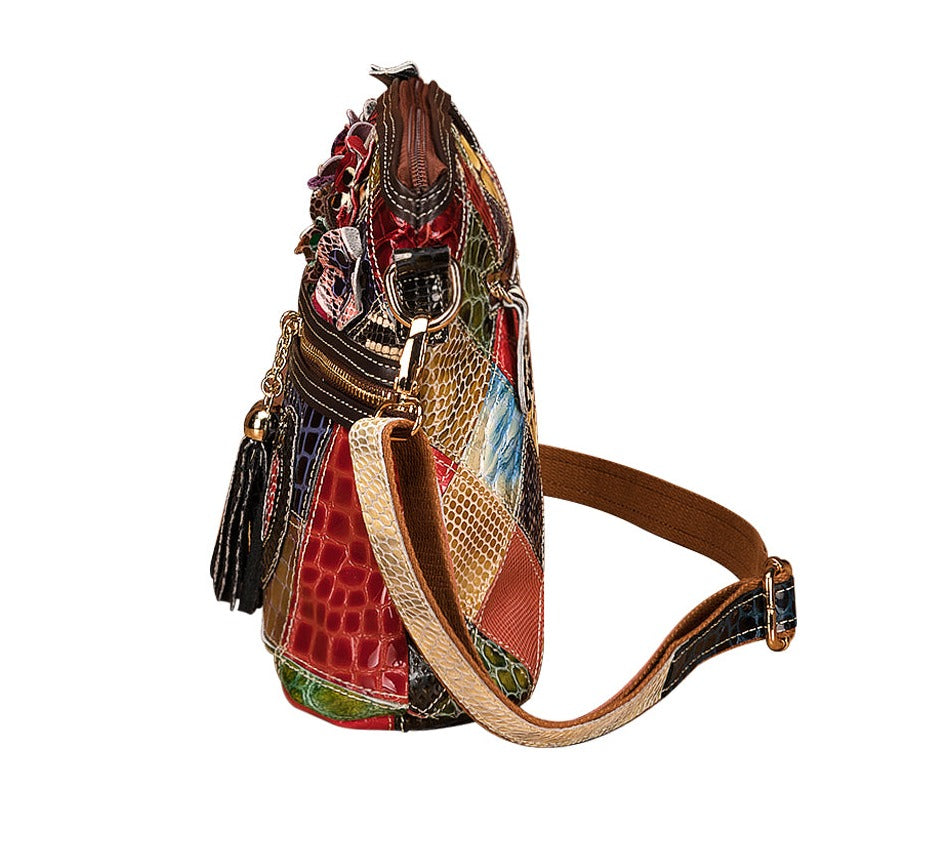 le'aokuu Damen Schultertasche Rindsleder