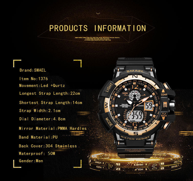 SMAEL SL-1376 Herren Sport-Uhr 3BAR Dualanzeige