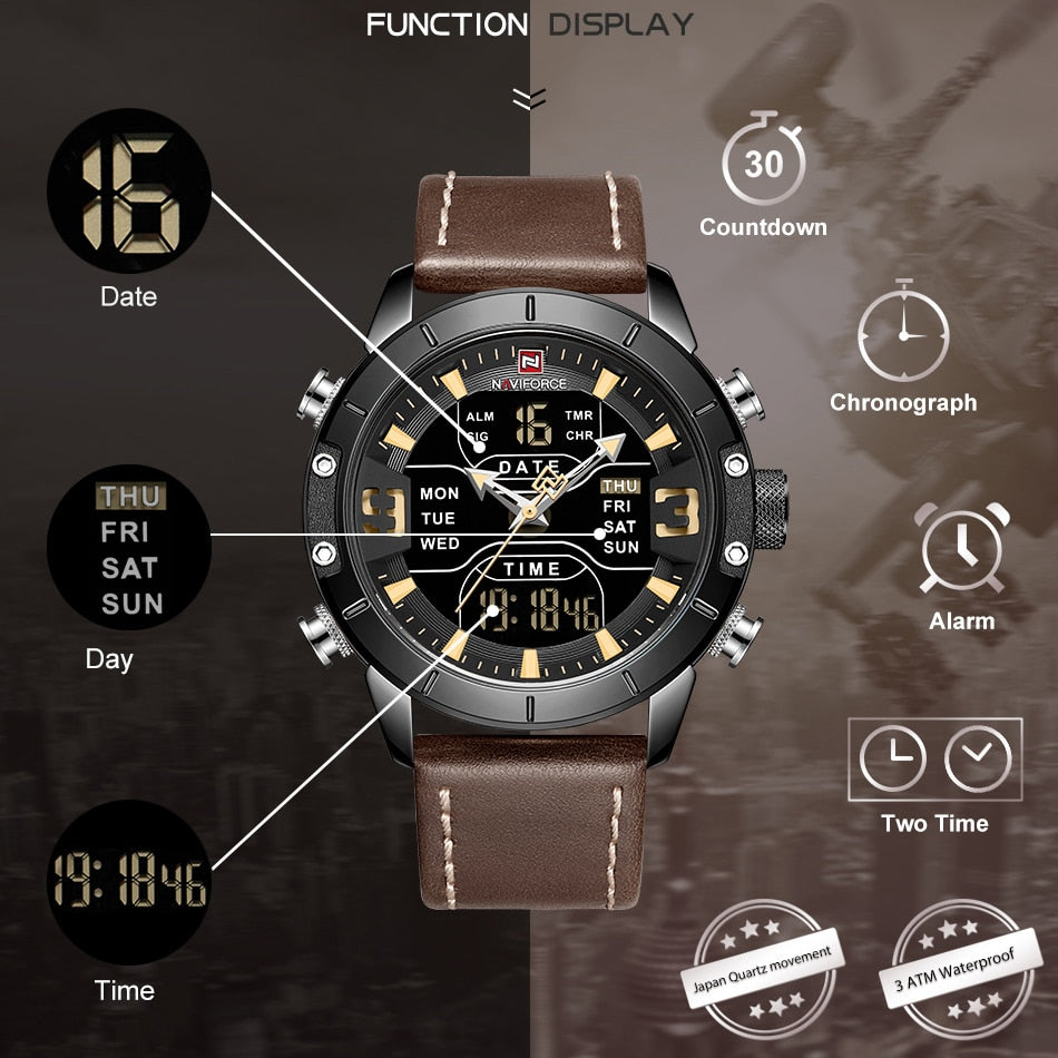 NAVIFORCE NF9153L-BY Herren Militär-Sport-Digitaluhr 3BAR