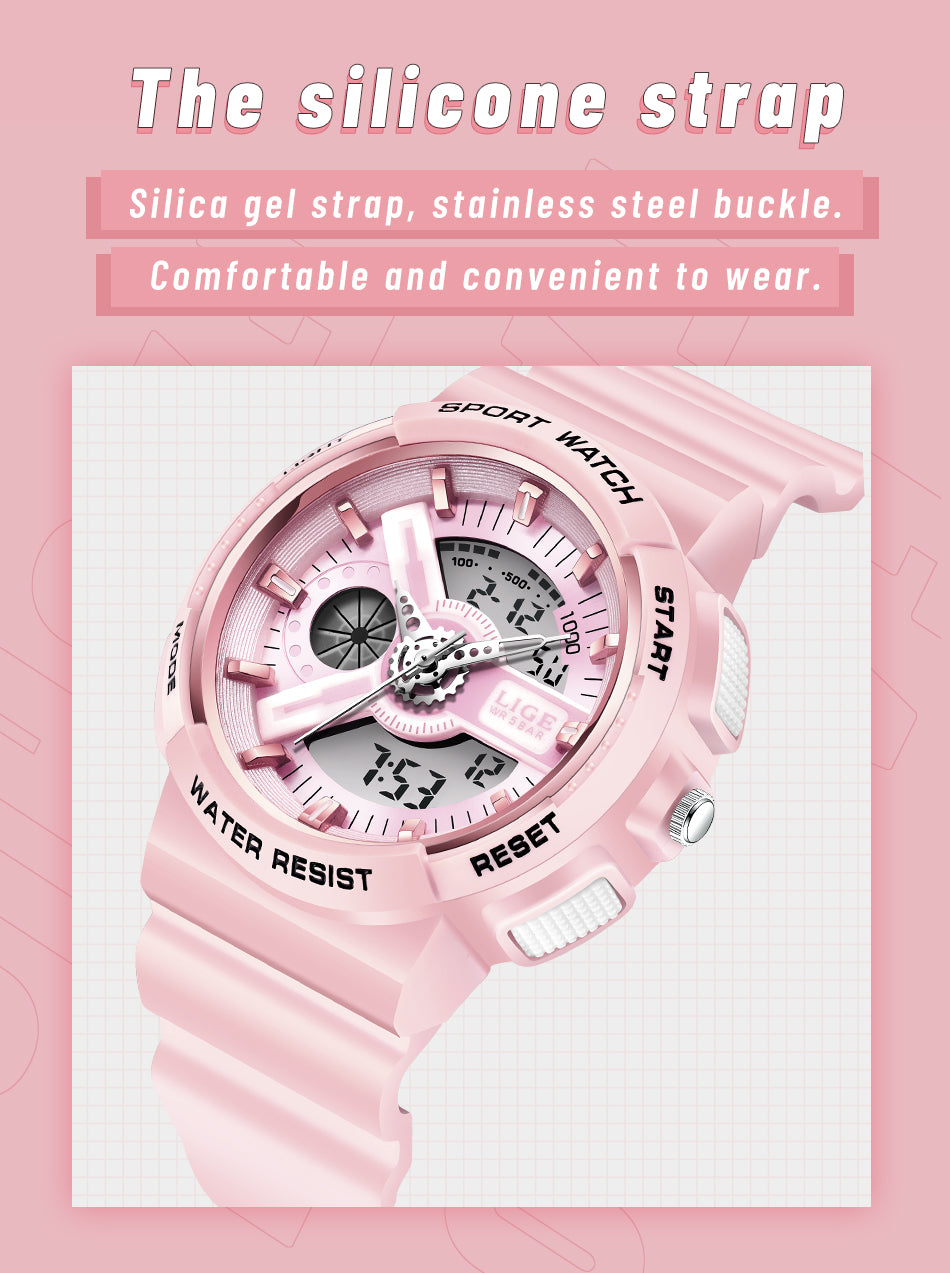 LIGE 8939 Damen Sport Digitaluhr 5ATM Hardlex