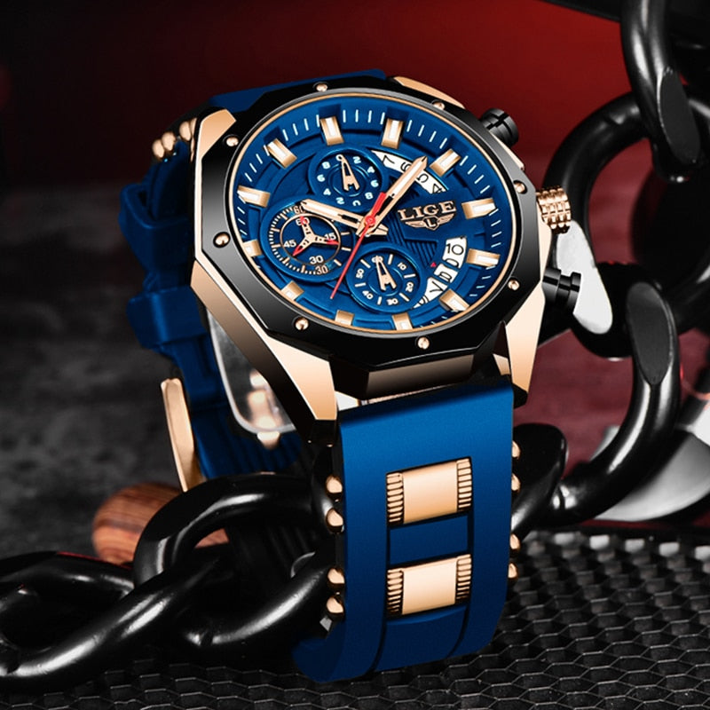 LIGE 8908 Herren Chronograph 3ATM Hardlex