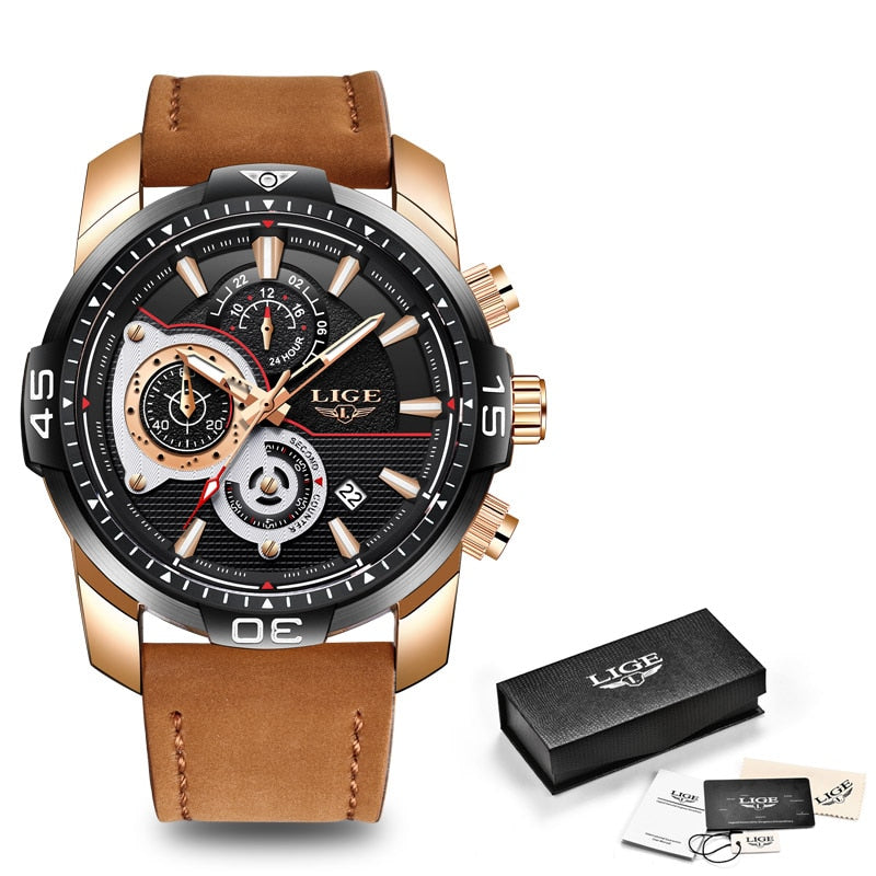 LIGE 9892 Herren Chronograph 3ATM Hardlex