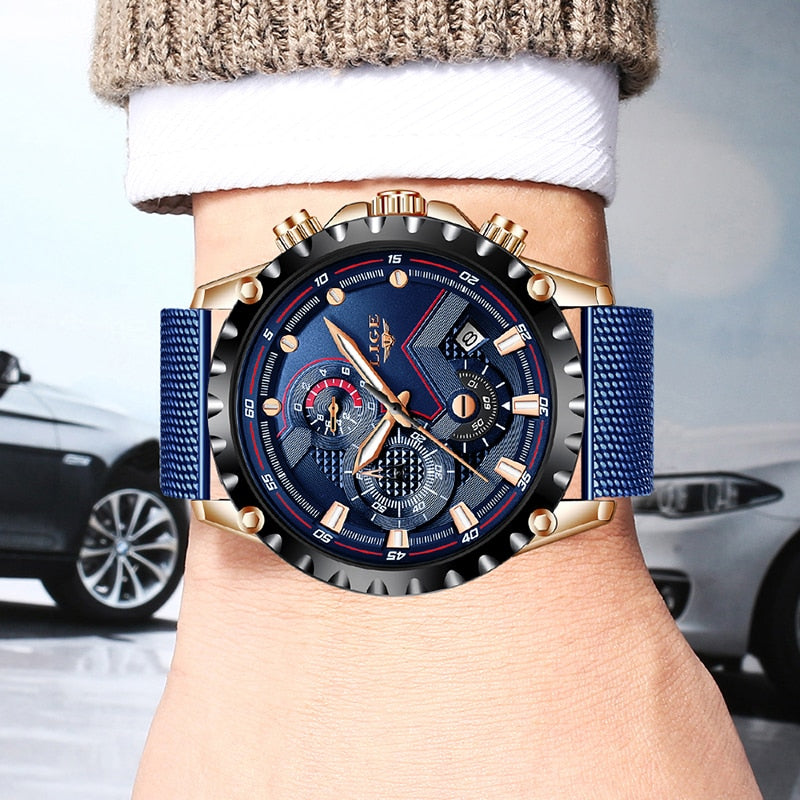 LIGE 9821 Herren Chronograph 3ATM Hardlex